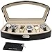 Rounded Leather Watch Box Storage Case Glass Lid for 6 Watches (Black)