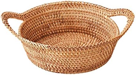 WJQSD Rattan Round Double Handle Storage Basket, Autumn Vine Finishing Basket Bread Fruit Plate Cake,Snack,Candy,Fruit,Bread,Desserts (Size : XL)