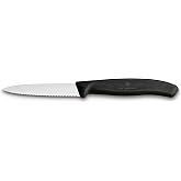 Victorinox 3.25 Inch Swiss Classic Paring Knife with Serrated Edge,Black | knife with wavy edge and spear point, dishwasher safe