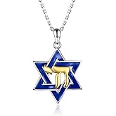 APOTIE Silver Blue Star of David pendant with Gold Chai Necklace Mother Day Jewelry Gift for Mom Women(Gold Chai Blue Star of David Necklace)