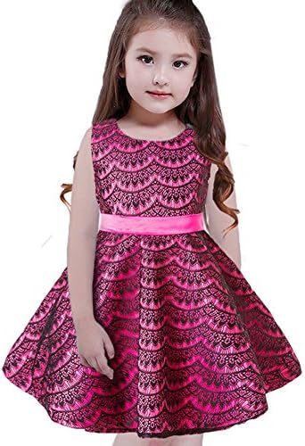 Tueenhuge Little Girls Formal Dress Baby Toddler Girls Sleeveless Lace Elegant Party Wedding Dress (Rose, 3-4 Years)