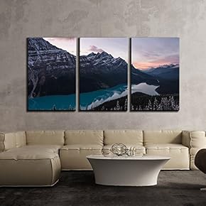 3 Piece Canvas Wall Art - Beautiful Landscape with Mountain and Lake - Modern Home Art Stretched and Framed Ready to Hang - 16"x24"x3 Panels
