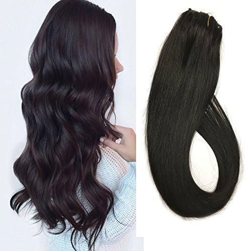 Black Clip in Hair Extensions Human Hair Clip on Extensions Natural Black 18 inch 7 Hair Piece Full Head Fine Hair #1B Silky Straight 70g Remy Hair