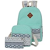 Veenajo Casual Lightweight Cute Dot Canvas Laptop Bag Shoulder Bag School Backpack (Green)
