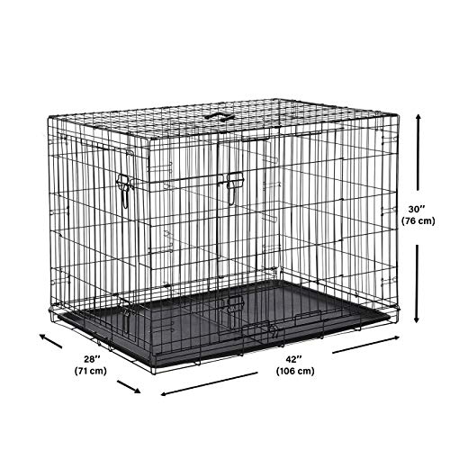 Amazon Basics Double Door Folding Metal Dog Crate Kennel with Liner