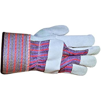 G & F 5015L-5 Regular Cowhide Leather Palm Work Gloves for driving and construction with rubberized safety cuff, Large, 5-Pair pack