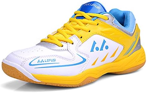 LEFUSI Men's Sneakers Indoor Sports Shoes Suitable For Badminton Volleyball and Tennis sports(US-9.5, yellow)