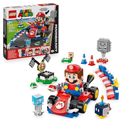 LEGO Mario Kart - Interaktiver Mario & Standard-Kart - Nintendo Spielzeug - Spiel Rennstrecke mit Auto, 3 Figuren, Podium & Barrieren - Gamer Geschenk