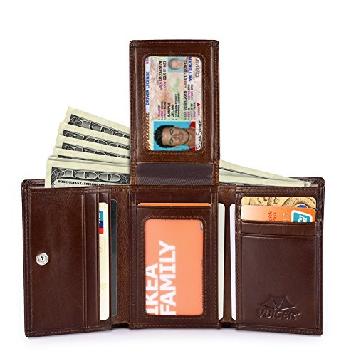 Vbiger Portafoglio Uomo in Vera Pelle con RFID Secured Blocco (Marrone)