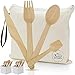Disposable Wooden Cutlery Set by Chefast - Combo Kit Of 250 Eco-friendly Utensils - Includes Spoons, Forks, Knives, Mini-Spoons, 2 Organizers and Carry Bag - Biodegradable and Compostable Silverware