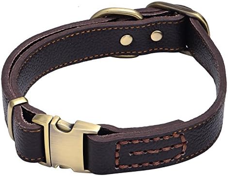 Sindello Genuine Leather Pet Dog Collar Durable and Comfortable Adjustable S M L Black Brown (S, Brown)