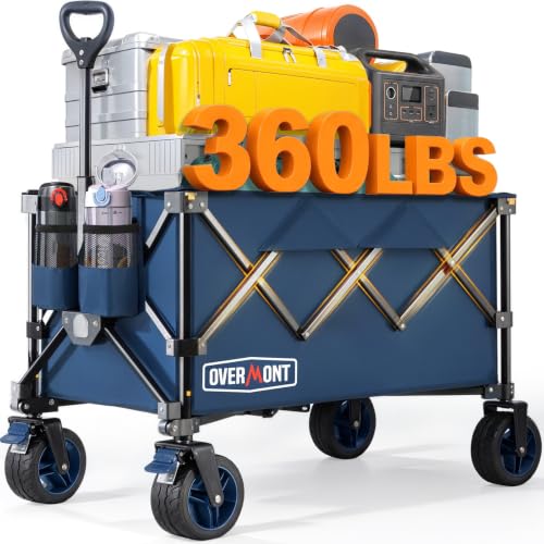 Overmont Faltbar Bollerwagen Klappbar Handwagen - mit Geländegängige Breite Räder - bis 150 kg Tragkraft - für Camping Sport Einkaufen Garten Blau