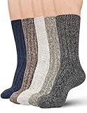 Men Winter Socks Knit Wool Blend Warm Crew Sock Dress Causal Cotton Socks for Man, 5 Pack