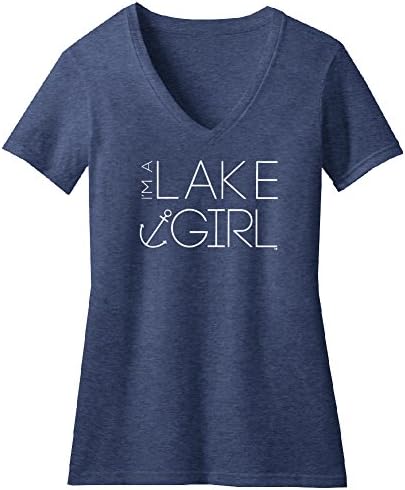LIVNFRESH Womens Im A Lake Girl V-Neck Heather Navy Medium