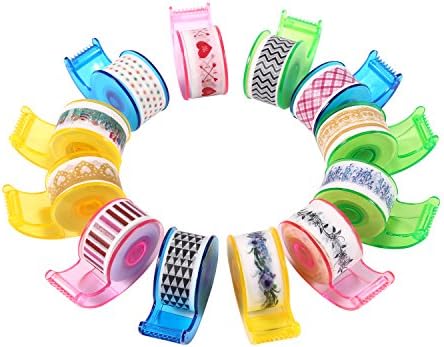 ST Washi Masking Tape With Cute Dispenser, 0.47"x5Yards each, Pack of 12pcs(total 60 yards), assorted colors