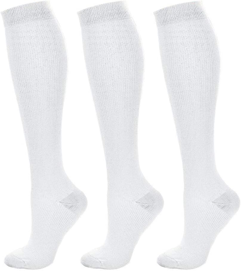 Compression Socks Women 15-20 mmHg (3 Pairs) Mens Best Stockings for Running Medical Athletic Edema Diabetic Varicose Veins Travel Pregnancy Shin Splints(White, Large/X-Large)
