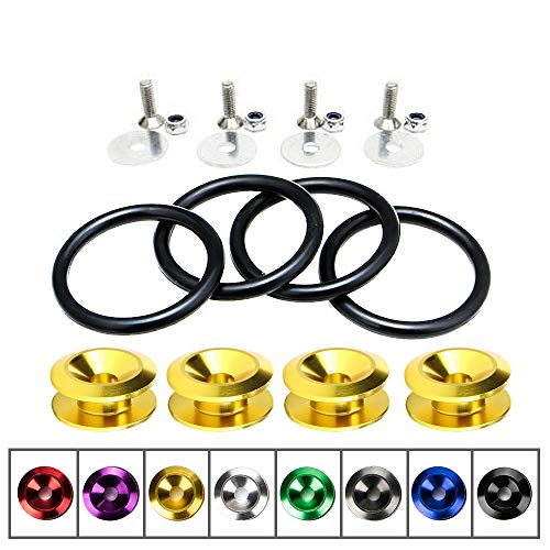 Rolling Gears JDM Bumper Quick Release Front Rear Bumper Fasteners, 4 Piece (Golden), 4 x O-Ring