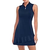 Viracy Tennis Dress for Women Sleeveless Golf Dresses with Shorts and Pockets Ruffle Zip Up Stand Collar Golf Outfits