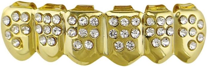 WanYang Individuality Mouth Grill Removable Top And Bottom Teeth Caps Gold Plated Hip Hop Teeth Grills Set With Crystal Zircon