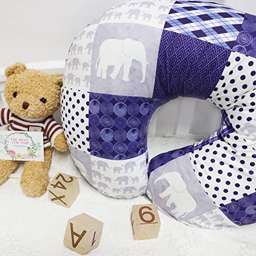 HNHUAMING Elephant Nursing Pillow Cover, Nursing Pillowcase for Newborn, Nursing Pillow slipcover Cushion Cover, Ultra Soft Comfortable Slipcover for Baby Girl and Boy，Navy Blue