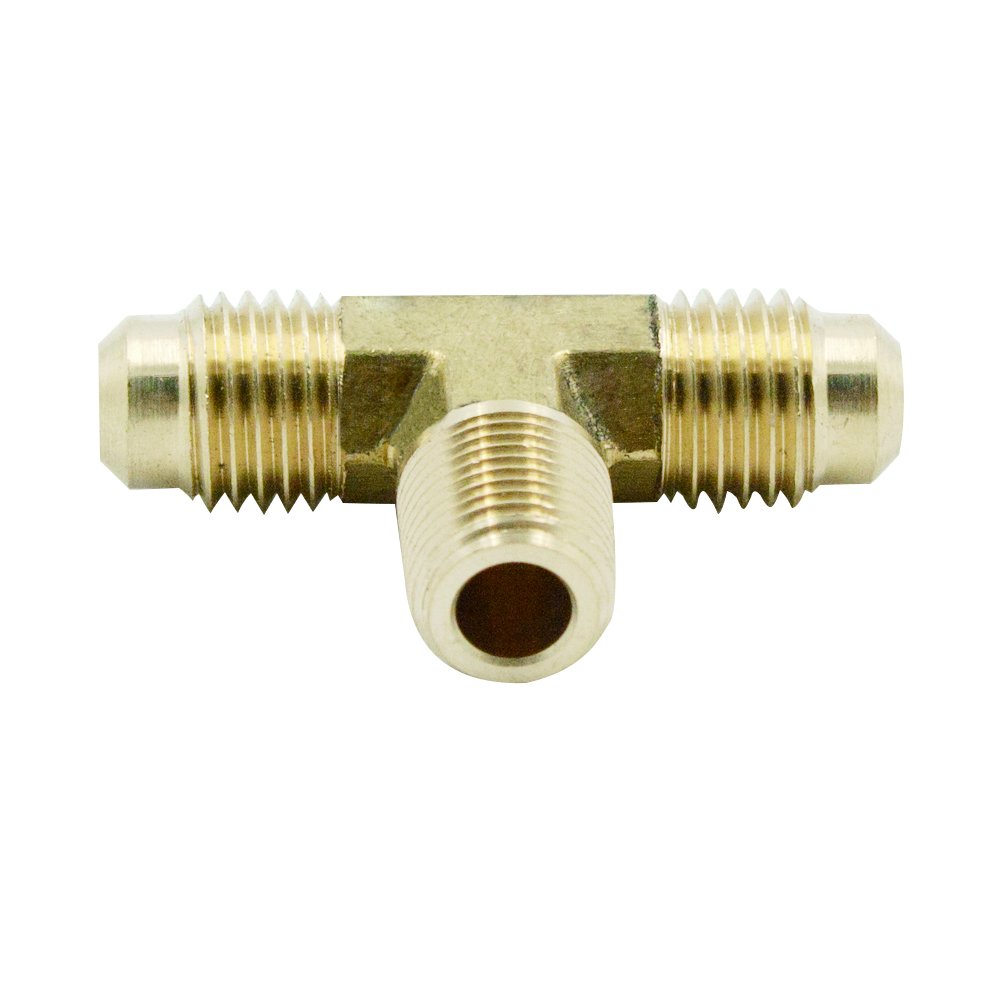 NIGO Brass Tube Fitting Tee 1 4 Flare X 1 4 Flare X 1 4 NPT Male Pipe 3 Pack Industrial 