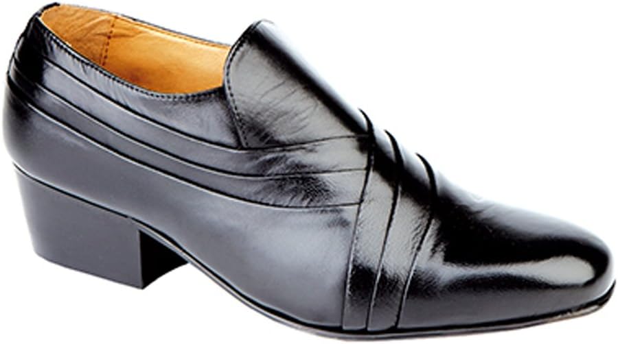 Montecatini Mens Soft Black Leather Cuban Heel Slip On Pleated Vamp Shoes