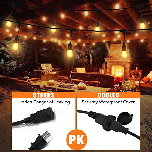 OOOLED 48-Foot Outdoor Weatherproof Commercial Grade String Lights with 16 Hanging Sockets- 24 2W S14 Incandescent Bulbs Included-Perfect Patio Lights & Party Lights-Black - Thumbnail 3