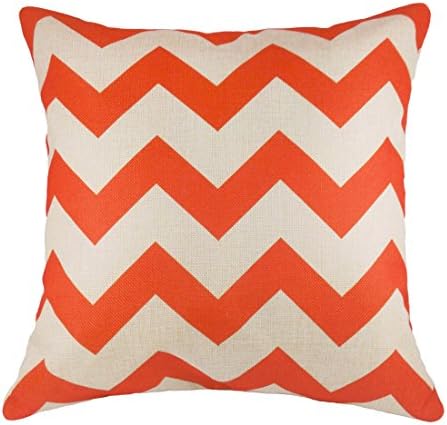 Lolares Home Decor Cotton Linen Square pillow Covers Back Throw Sofa Cushion Cover Pillowcase with Room Decoration Invisible Zipper No Insert Wave Pattern - 18"x18"(45x45cm) (Orange)