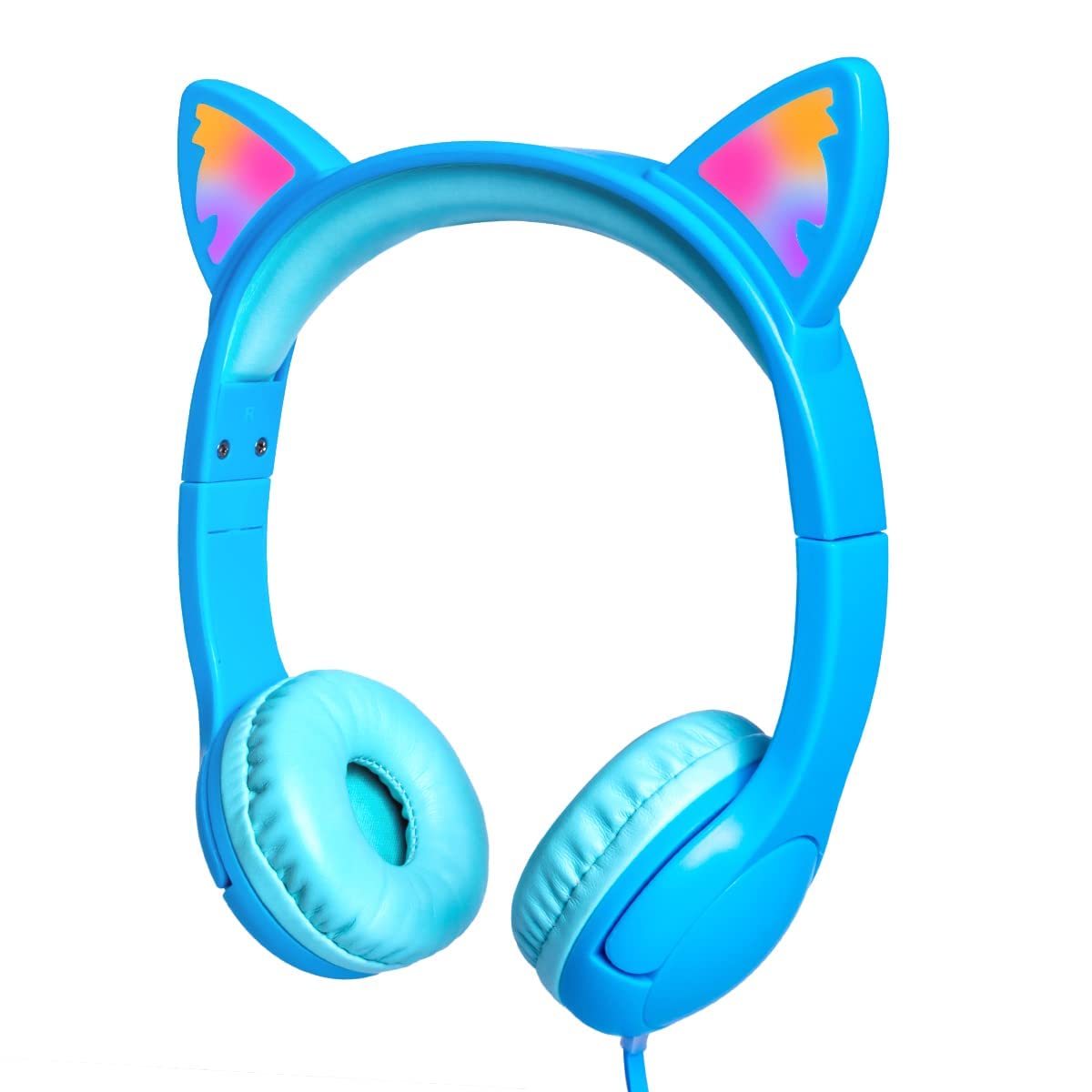 Olyre Kids Headphones, Safe 85db Volume Control Light Up Cat Ear Headphones with Sharing Port for Classroom/Travel/Homeschool, Sparkling Birthday Gifts for Girls & Boys - Blue