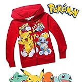 Pokemon Long Sleeve Front Zip Hoodie Sweater Jacket Coat (4-5 sz 110, Red)