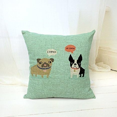 LCArtStore English Bulldog French Bulldog Dogs 18x18 Inch Cotton Linen Decorative Pillow Case Throw Pillow.