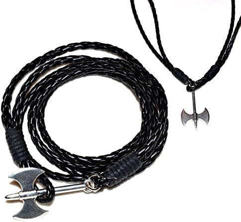 Braided Leather Battle Axe Wrap Bracelet or Pendant Necklace Genuine Leather Cord, with Steel Double Bit Axe Clasp (Brown)