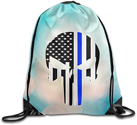 YYHU Thin Blue Line Skull Drawstring Backpack Bag Sack Bag - Great For Travel And Everyday Life