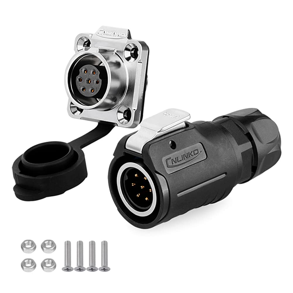 CNLINKO LP-16 Industrial Waterproof Connector IP68 Circular Connector Quick Plugging Aviation Connector Anti-Interference Shell Fast Release Connector M16 2-9 Pin Flange Socket (7 Pin)