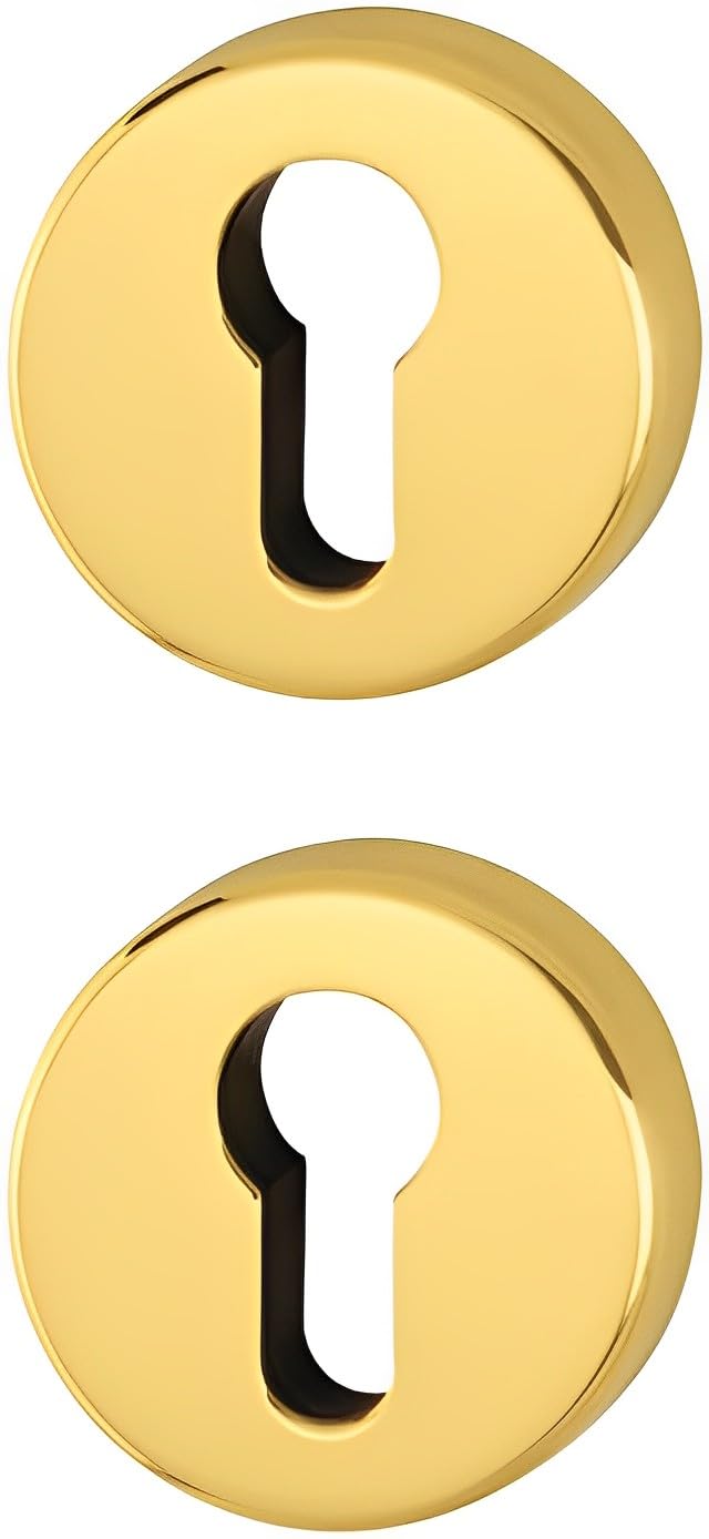Pair of Rosette Cylinder Hole Compatible with Yale Hole, Door Lock Hole Mouthpieces - Rosettes Sold in Pair (Round, Polished Brass)