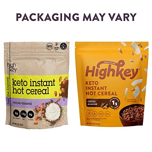 HighKey Snacks Keto Breakfast Food Hot Cereal - Low Carb Instant Oatmeal Substitute - Gluten & Grain Free, Low Sugar, Atkins Snack - Ketogenic Products - Paleo, High Protein Diet Foods - Cocoa Almond