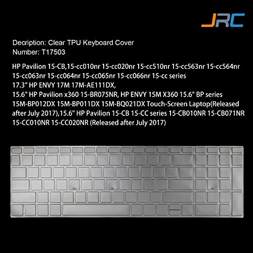 Keyboard Cover for 17.3" HP Envy 17M 17M-AE111DX, 15.6" HP Pavilion x360 15-BR075NR, HP Envy X360 15M-BP012DX 15M-BP011DX 15M-BQ021DX, Pavilion 15-CB010NR 15-CB071NR 15-CC010NR 15-CC020NR(Clear)