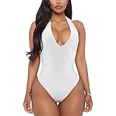 YMDUCH Women's Sexy Sleeveless Halter V Neck Backless Leotard Bodysuit Tops