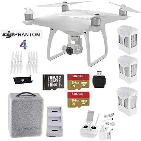 DJI Phantom 4 Bundle - Includes 3 Intellegent In Flight Batteries + Battery Charging Hub + 2 Extended Video 64GB Micro SD Memory Card by MadCameras