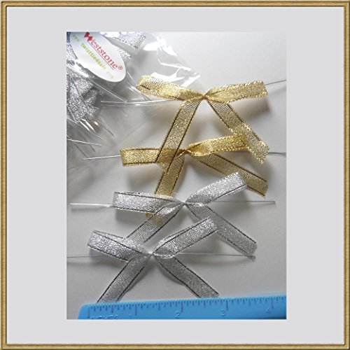 Weststone 25pcs 2 1/2" Metallic Gold Fabric Pre-Tied Ribbon Bows for Cello Bags