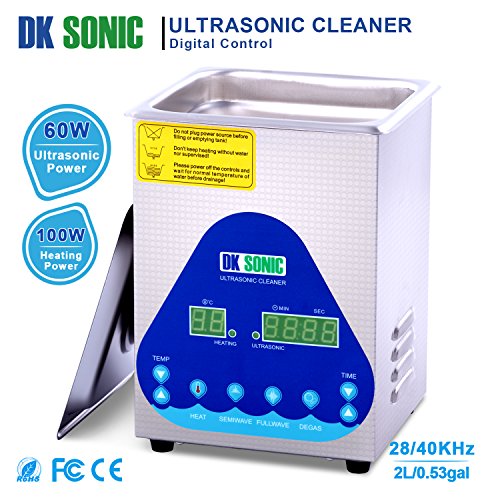 Lab Large Ultrasonic Cleaner Heated - DKSONIC 2L 60W with Basket and Digital Timer for Parts Jewelry Gun Brass Eyeglass Ring Carburetor Contact Lens Injector Glasses Record Diamond Circuit Board