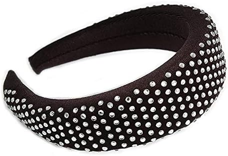 Retro Thicken Padded Velvet Diamante Wide Chunky Hair Band/HeadBand/Alice Band in Black - Image 5