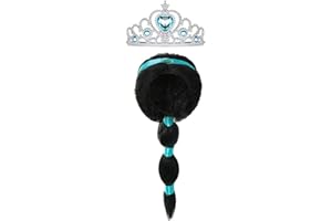 Yosbabe Arabian Princess Wig for Girls Black Braid with Tiara Princess Dress Up Costume Cosplay Halloween Accessories for Kids