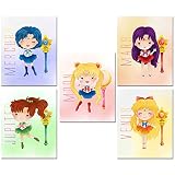 Sailor Moon Kids Prints - Set of 5 Cute 8x10 Art Decor Photos - Moon Jupiter Venus Mars Mercury