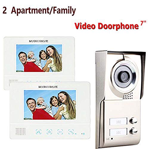 MOUNTAINONE 2 Apartment/Family Video Door Phone Intercom System 1 Doorbell Camera with 2 button 2 Monitor Waterproof SY811WMC12 (Best Intercom System For Apartments)