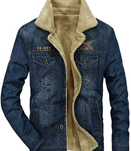 desolateness Men's Classic Button Front Rugged Sherpa Lined Denim Trucker Jackets 1 S