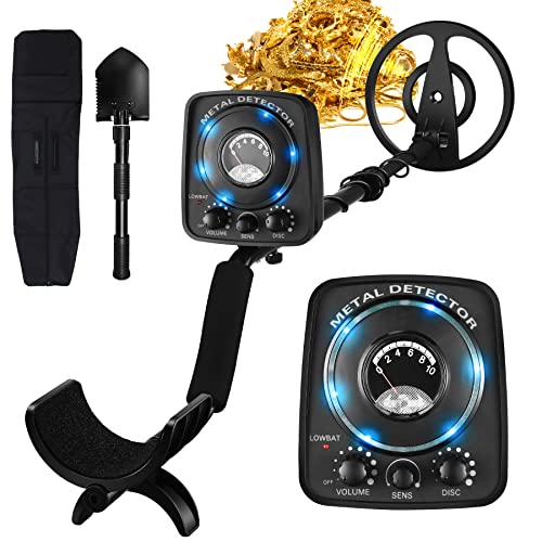 Metal Detector - Professional Metal Detector with LED Flash Indicators, Adjustable Waterproof Detectors (35- 45 inch) with Folding Shovel & Carrying Bag Audio Prompt Gold Metal Detector