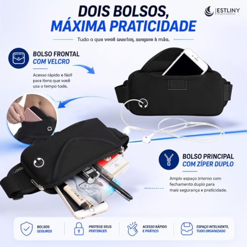 Pochete porta Celular Neoprene Slim, Exercícios, Academia, corrida, pochete esportiva, ombro, doleira, bolsa cintura Sports, transversal porta passaporte (Preto)