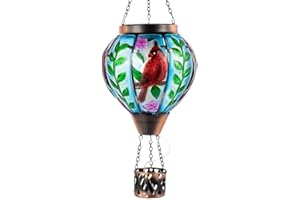 Starsoul Cardianl Hot Air Balloon Solar Flickering Flame with Candle Holder Outdoor Solar Lantern Hot Air Balloon Solar Light Waterproof Hanging Solar Balloon Lamp Garden Patio Yard Decor