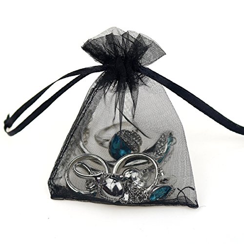 100pcs 3.6x4.8''(9x12cm) Organza Gift Bags, Drawstring Pouches Jewelry Party Wedding Favor Gift Bags,Candy Bags. (Black)